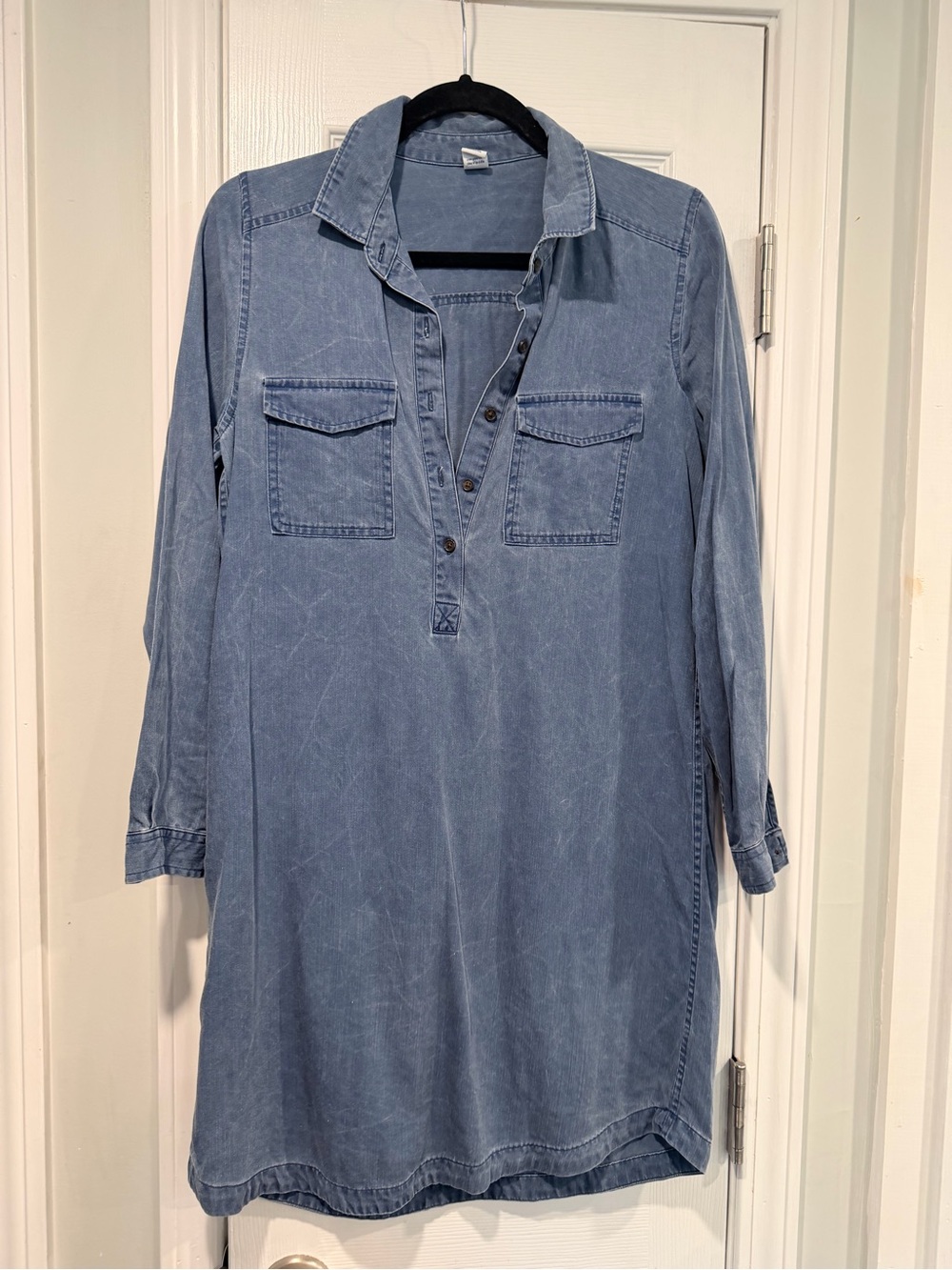 Old Navy Size S Chambray Shirt Dress Blue Denim Look Long Sleeve Utility
